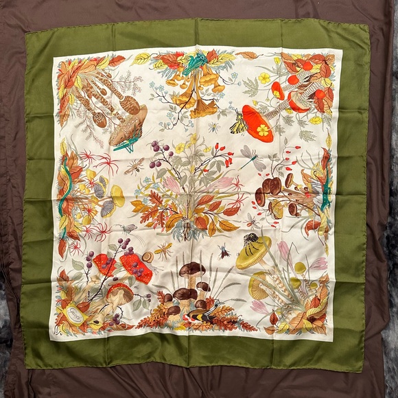 Gucci Accessories - Gucci Vintage Floral Silk Scarf Funghi Mushrooms 1967 Accornero